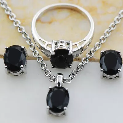 Elegant Colorful 925Silver Zircon Crystal Necklace Earring Ring Jewelry Set Gift • $3.12