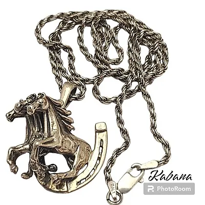 Kabana Vintage Three WILD HORSES STERLING SILVER  NECKLACE  • $165