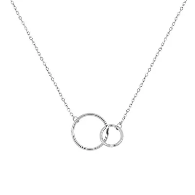 Interlocking Circle Pendant Necklace Sterling Silver Rhodium Mother Sister Gift • $14.95