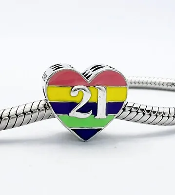 💖 21st Birthday Love Heart Charm Bead Age 21 Genuine 925 Sterling Silver 💖 • £16.95