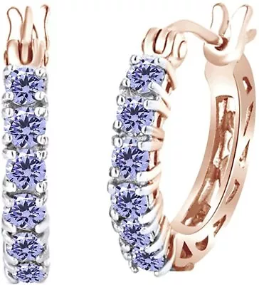 Round Cut Simulated Diamond Tanzanite Hoop Earrings In 14K Gold Plated Silver • $86.52