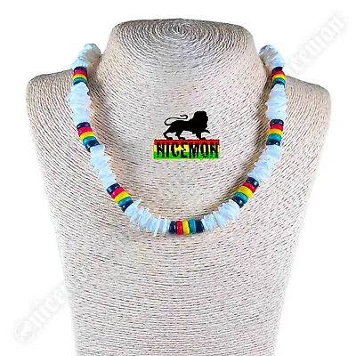 Puka Shell Necklace Rasta Colors Choker Screw Clasp Hawaii Jamaica 18 /46 Cm • $14.99