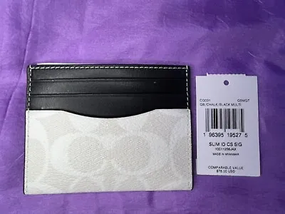 Coach Pebbled Leather Slim ID Card Case-Chalk/Black Signature  CQ031 NWT • $77.06