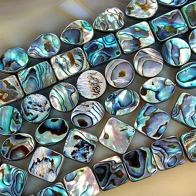 Natural Abalone Shell Gemstone Beads 15.5  Oval Square Coin Oblong Etc • $28.99
