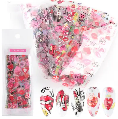 10pcs 20X4cm Love Heart Valentine's Day Nail Foil Transfer Decals Manicure 9136 • $3.29