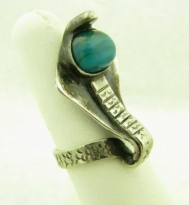 Vintage Chrysocolla Turquoise Blue Sterling Silver Cobra Snake Biker Bypass Ring • $75
