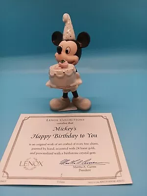 LENOX Disney Mickey Mouse W/ Birthday Cake Rhinestone Topping Porcelain Figurine • $15