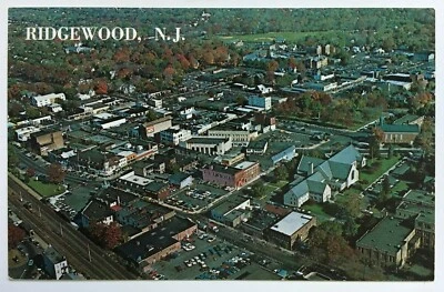 $9.99 • Buy NJ Postcard 1969 Ridgewood New Jersey Aerial View Downtown Train RR Track Bergen