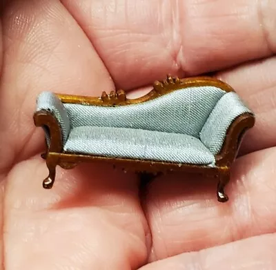 RARE Quarter Scale Bespaq Dollhouse Wooden Chaise Lounge Sofa 1/48 Walnut Blue  • $59