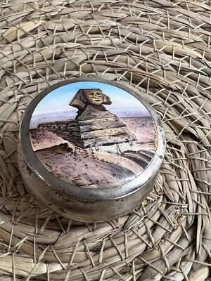 £74.99 • Buy Rare Old 800 Silver Enamel Box With Enamel Egyptian Sphinx Lid Egyptian Revival