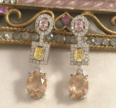 $495 • Buy Vintage Jewellery White Gold Earrings Coloured Sapphires Antique Deco Jewelry