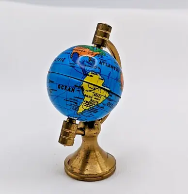 Vintage Brass Miniature World Globe Dollhouse Decor Color Map Tin Rotate Holland • $13.99