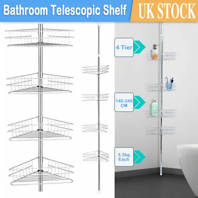 £24.99 • Buy 4 Tier Bathroom Telescopic Corner Shelf Storage Wall Rack Shower Caddy Organizer