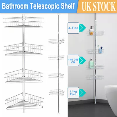 £24.43 • Buy 4 Tier Bathroom Telescopic Corner Shelf Storage Wall Rack Shower Caddy Organizer