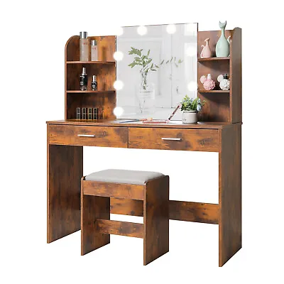 Makeup Vanity Desk Set With 2 Drawers 6 Storage Shelves & Cushioned Stool • $189.99