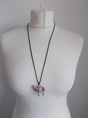 Costume Jewellery Statement Necklace Silver Tones Purple Pink  Camel Pendant • £7.85