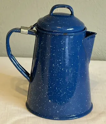 Vintage Blue Speckled Enamelware Coffee Pot Camping Farmhouse • $24.99