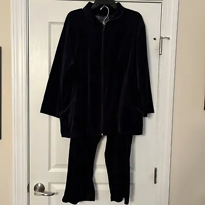 Jane Ashley Woman Black Velour Sweat Suit ~ Size 1X ~ 80% Cotton 20% Polyester • $9.99