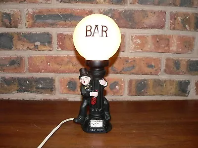 Vintage Enesco Lighted BAR Sign Ceramic Drunk On Lamp Post With  Bar Dice  • $84.84