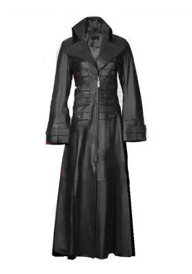 Womens Genuine Leather Winter Coat Steampunk Style Goth Matrix Trench Long Coat • £107.99