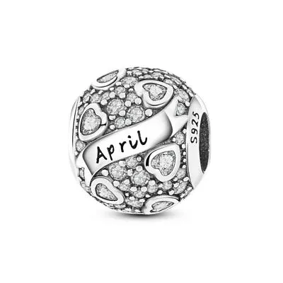 Genuine Sterling Silver 925 April Charm Crystal Love Heart Birthstone Bracelet  • £12.99