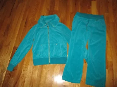 Ladies Michael Kors Aqua Blue Velour Track Suit Zip Jacket & Bottoms Size S • $44