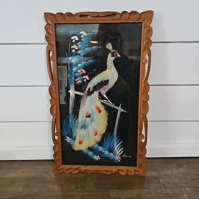 Vintage Mexican Feathercraft Bird Plume Folk Art Cedar Frame Aztec Mythology • $34.99
