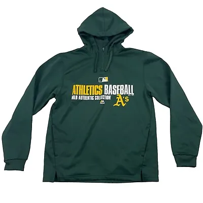 Majestic Oakland Athletics A's MLB Authentic Hoodie Zip Neck Pullover Sz M Green • $16.24