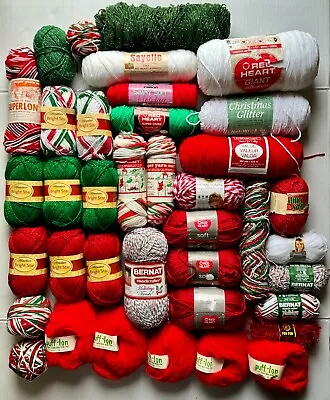 LOT 32+ SkeinsYarn RED HEART HERRSCHNERS  CHRISTMAS   VTG KNITTING YARN ACRYLIC • $20.50