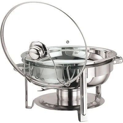 £29.99 • Buy Round 4.5 Litre Chafing Dish With Glass Lid/ BUFFET DISH / PARTY FOOD WARMER. 