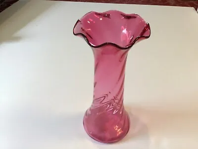 Vintage Cranberry Glass  Vase Ruffled Edge 7 3/4” Tall • $40