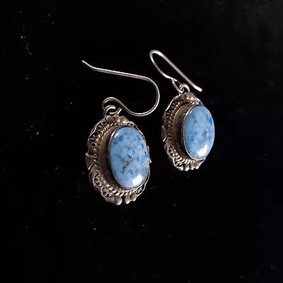 Vintage Native American Lapis Lazuli Earrings Signed Sterling Silver 9g 1.5  • $35