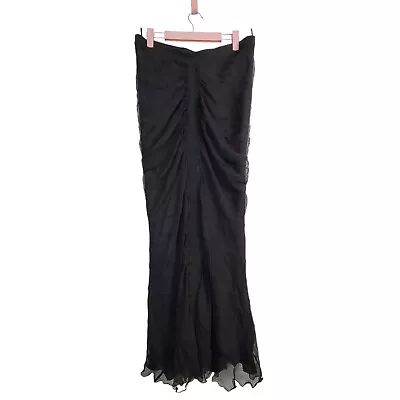 Moschino Women’s Vintage Silk Ruched Maxi Skirt Size US 12 Black Draped • $149.99