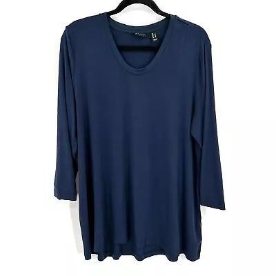 H BY HALSTON Navy Blue Crew Neck Long Sleeve Tunic Top Shirt Size Large • $30