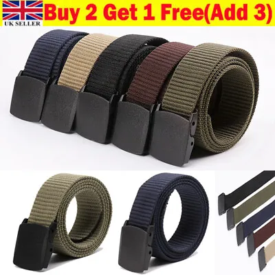 Belt Mens Womens Unisex Canvas Webbing Regular Size Black Buckle Army Belts Male • £3.99