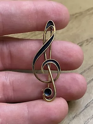 Zarah 925 Gold Over Sterling Silver Black Enamel Musical Note Brooch Pin • $28