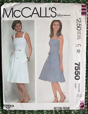 Vtg Woman's Sewing Pattern McCall's 7550 Size 16 Bust 38 Sundress Jumper Cut '81 • $9.99