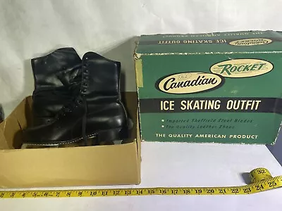 Vintage Men's Size 9 Black Canadian Rocket Ice Skates In Original Box • $40