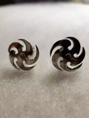 Hans Hansen Swirl Design Cufflinks Sterling Midcentury Signed H & H • $85