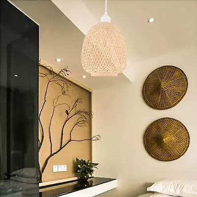 Hand-Woven Bamboo Wicker Lamp Shade Hanging Light Pendant Light For Cafe Bar • £20.70