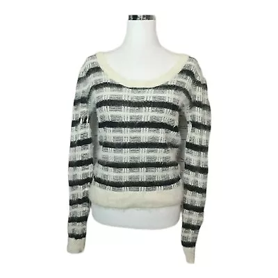 REVIEW Checked Angora Blend Knit Jumper Women's Size 10 Scoop Neck Top #157 • $31.30