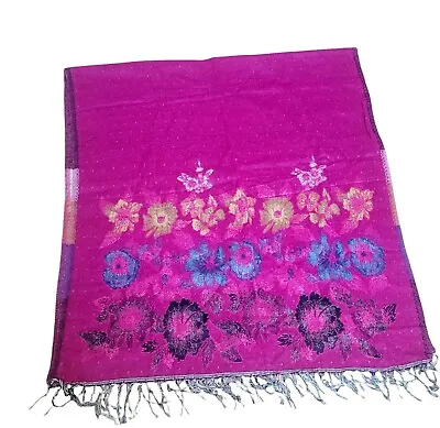 High Quality Tibet Hand Loom Yak Wool Shawl Scarf Reversible Pink Floral 36x80 • $59.99
