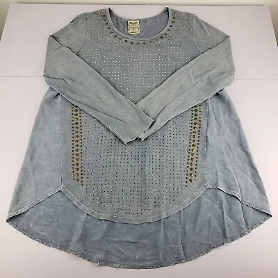 VOCAL Studded Tunic Blouse Women's Large Blue Embellished Long Sleeve Top • $24.99