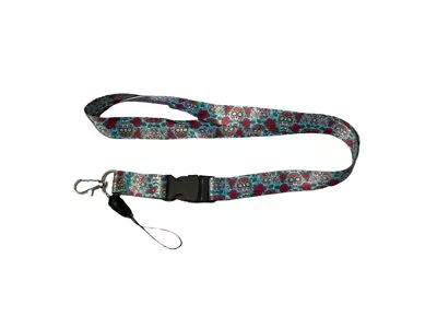 Turquoise Sugar Skull Print Lanyard W/ ID Badge Holder • $15.33