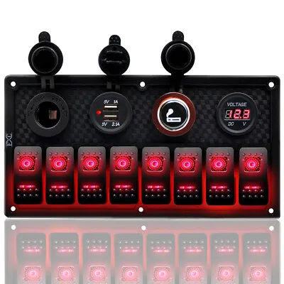 Red 8 Gang Waterproof Car Boat Marine LED Rocker Switch Panel Circuit Breakers • $57.85