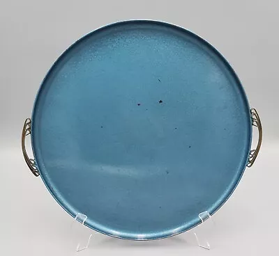 Vintage Moire Glaze Kyes Turquoise Mcm Enameled Round Serving Tray U.s.a. • $18