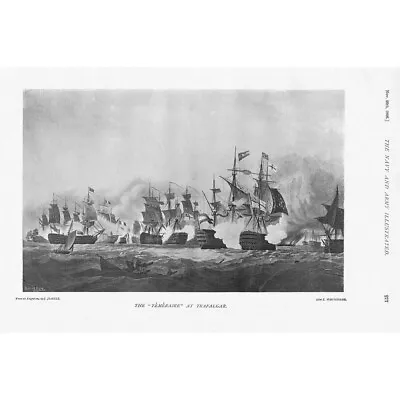 £12.99 • Buy HMS TEMERAIRE At The Battle Of Trafalgar - Antique Print 1896