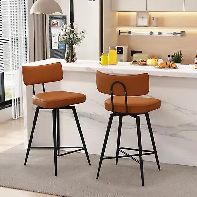26  Swivel Bar Stools Set Of 2 Counter Height Barstools For Kitchen Island Brown • $149.98