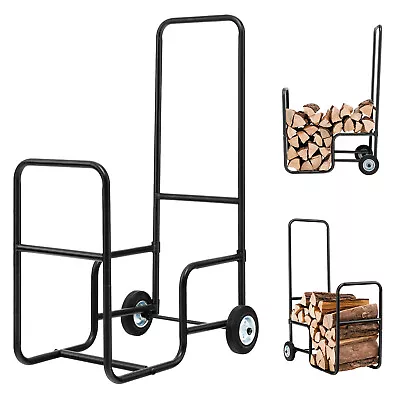 Rolling Firewood Log Cart Wood Rack Storage Mover Indoors Outdoors Black • $45.99