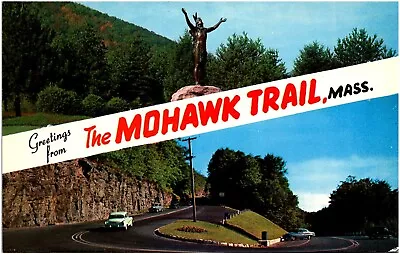 Greetings From The Mohawk Trail Massachusetts MA Indian Statue Chrome Postcard • $3.59